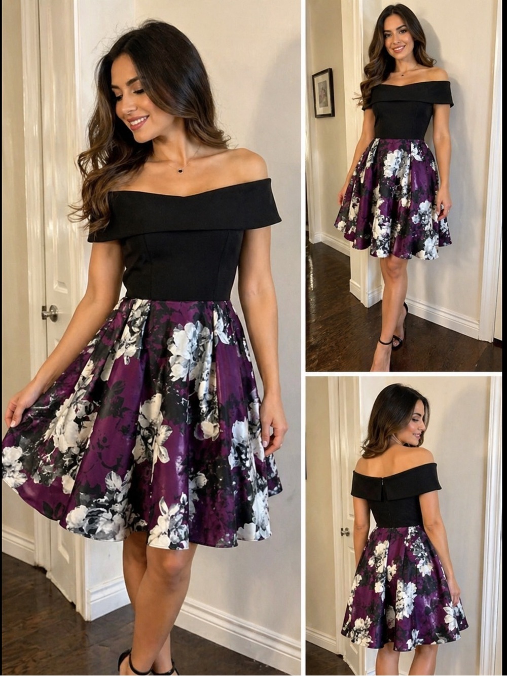 Betsy & Adam Off Shoulder Floral Dress Size 8 Fit & Flare